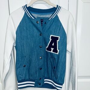 Iris Denim and White Varsity Jacket Sz Small